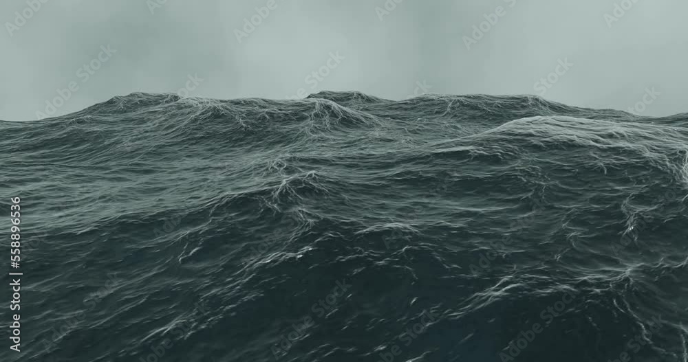 3d render of choppy rough sea with waves in storm water.