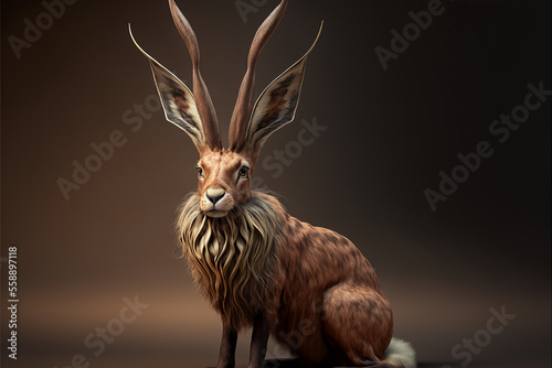 Jackalope, a mythical being from the United States, a mixture of a hare and antelope. Generative AI.