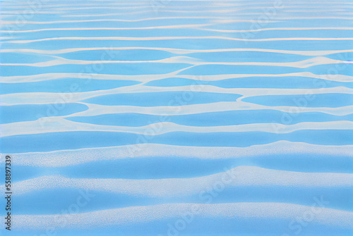 Ripples on a shallow blue water. Minimalistic sea surface background. Ai generated illustration. 