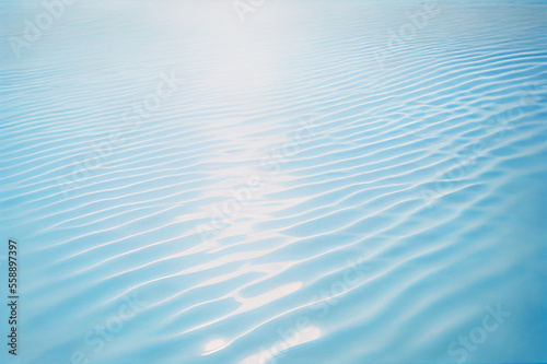 Ripples on a shallow blue water. Minimalistic sea surface background. Ai generated illustration. 