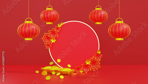 Chinese Happy new year background. 3D rendering