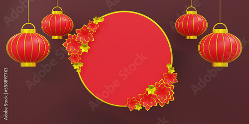 Chinese Happy new year background. 3D rendering © littlestocker