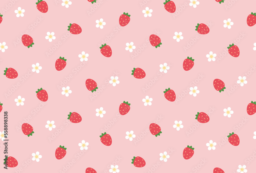 seamless pattern with strawberries and flowers for banners, cards, flyers, social media wallpapers, etc.