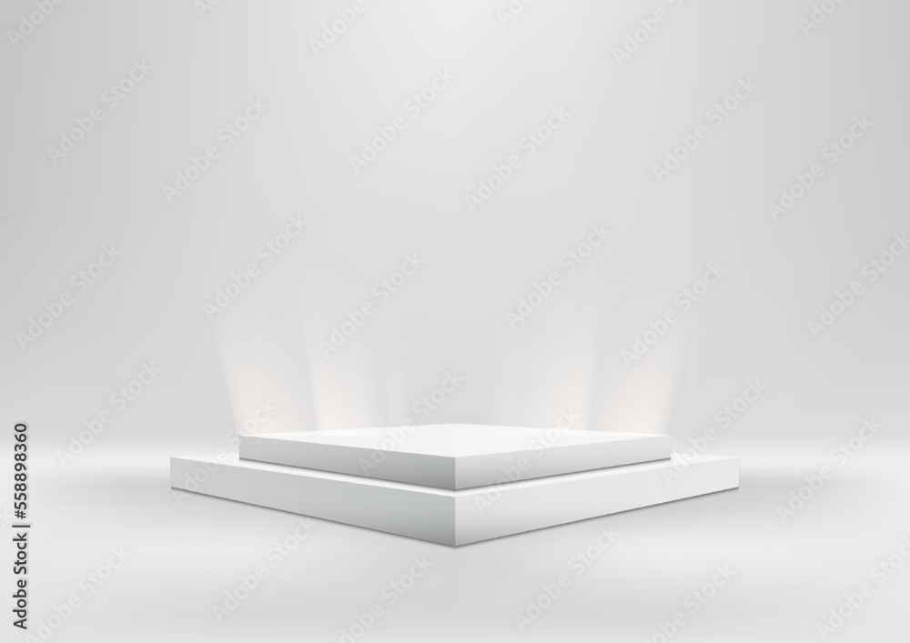 3D realistic empty white box podium or pedestal stand product display ...
