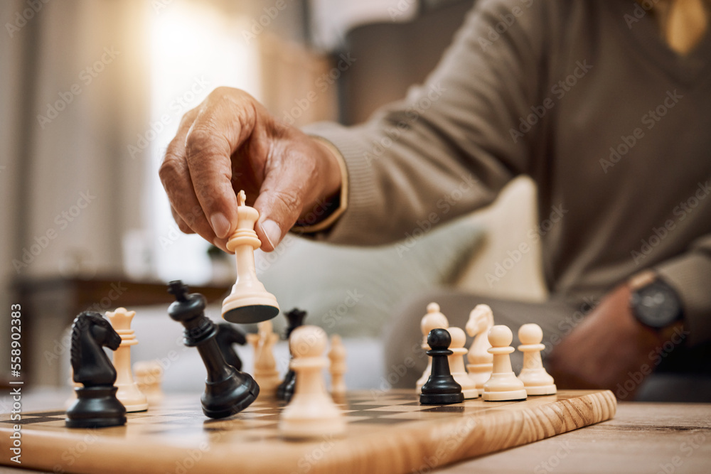 Man playing chess. Play with God or with yourself. Concept - strategy  goals, efforts, plans. Stock Photo