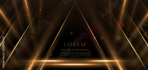 legant golden triangle glowing with lighting effect sparkle on black background. Template premium award design.