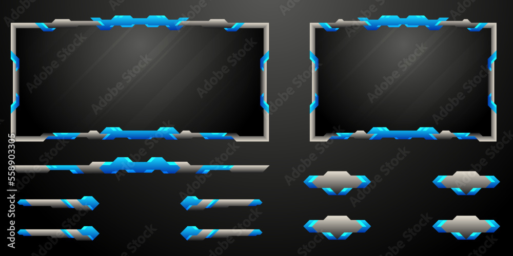 Abstract metal and blue live stream overlay game interface screen panel ...