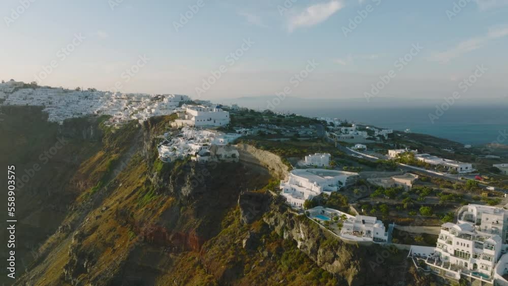 Aerial of a hilltop village in Santorini, Greece Aerial of a hilltop village in Santorini, Greece