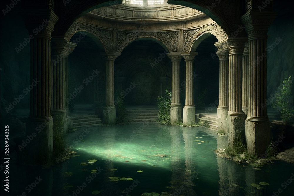 Generative AI illustration of ancient cistern Generative AI illustration of ancient cistern