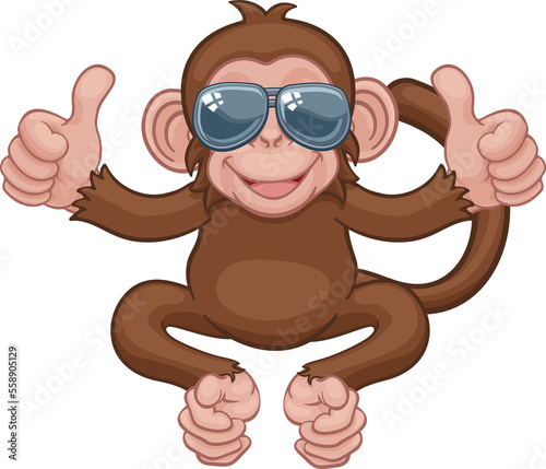 Monkey Sunglasses Cartoon Animal Giving Thumbs Up