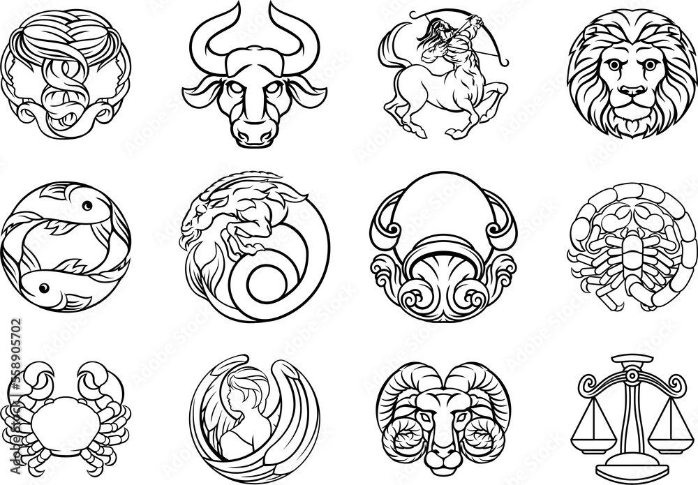 Horoscope zodiac astrology star signs icon set - obrazy, fototapety, plakaty 