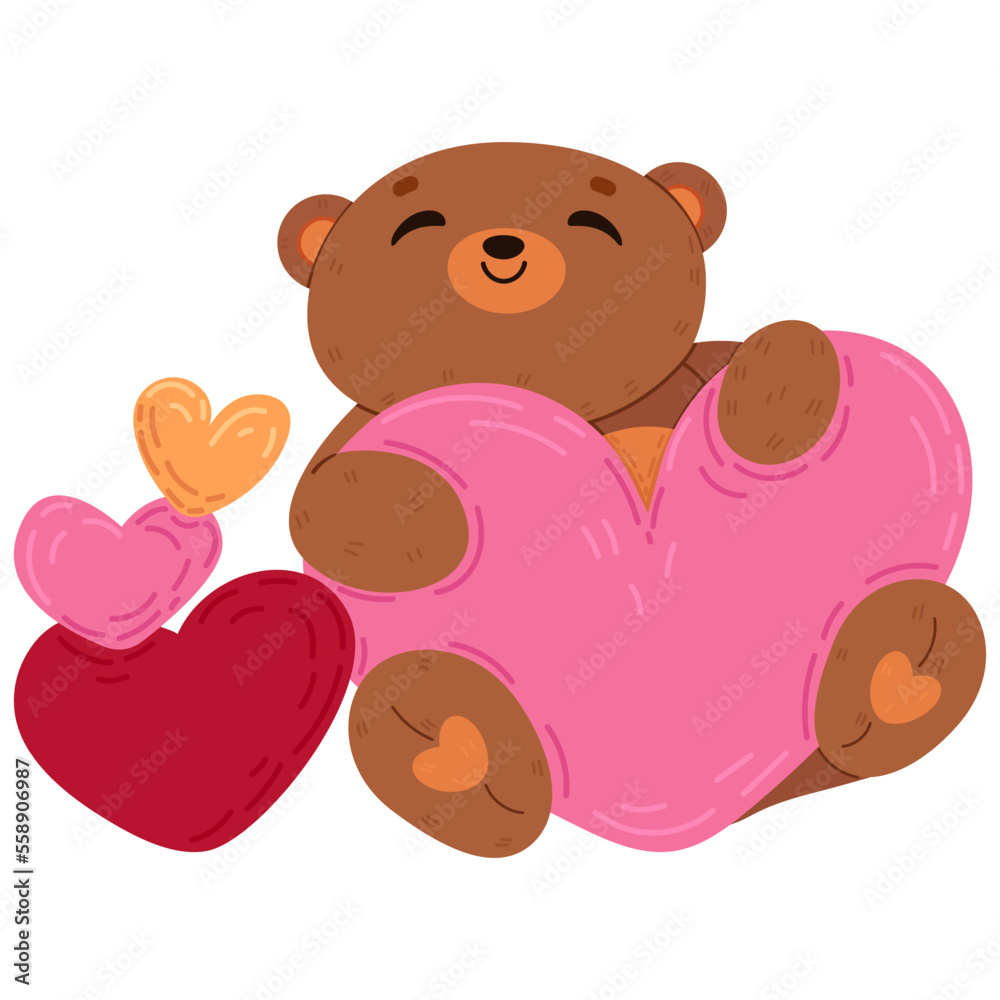 Single hand drawn bear for Valentine s day. Vector illustration clip art. Cute element for greeting cards, posters, stickers and seasonal design. Isolated on white background. Single hand drawn bear for Valentine s day. Vector illustration clip art. Cute element for greeting cards, posters, stickers and seasonal design. Isolated on white background.