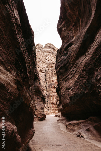 Gorge called the Siq at the archeological site Petra in Jordan