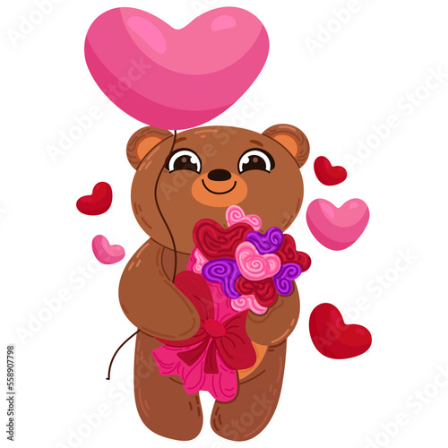 Single hand drawn bear for Valentine s day. Vector illustration clip art. Cute element for greeting cards  posters  stickers and seasonal design. Isolated on white background.