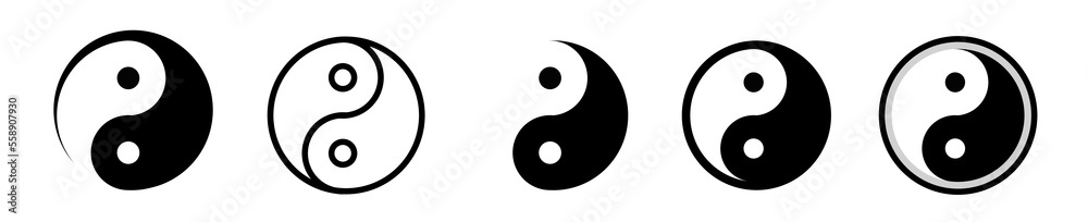 Yin Yang icon set, symbol of harmony and balance. Vector set of black and white yin and yang symbols. Vector illustration - obrazy, fototapety, plakaty 