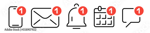 Notification icon set. Bell notification line icon, New e-mail, new message icon. Social media chat notify communication. Notification symbol vector. Vector illustration