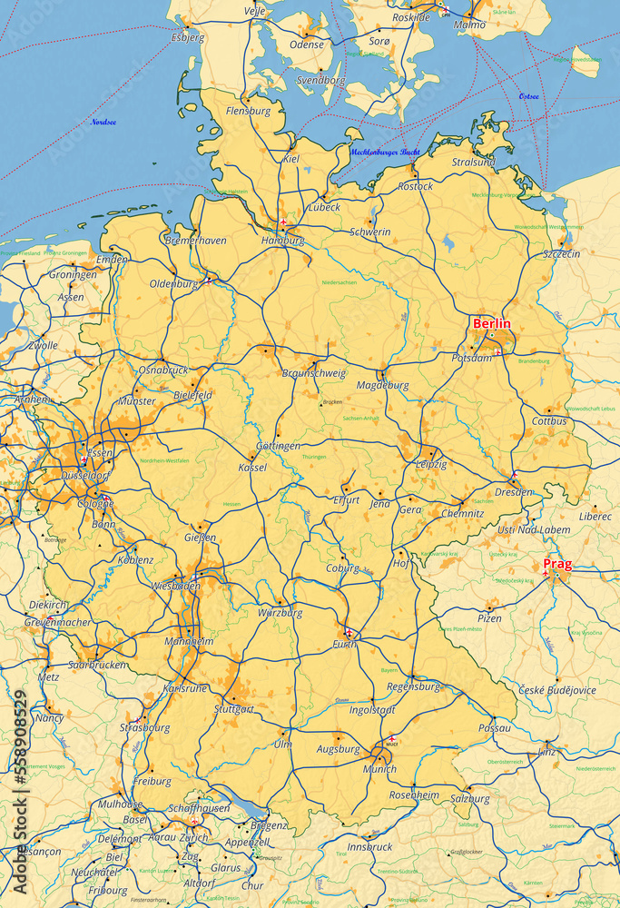 Deutschland Karte mit Städten Straßen Flüssen Seen Deutschland Karte mit Städten Straßen Flüssen Seen