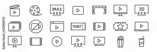 Set of movie cinema line icons