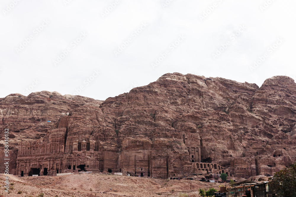 Stone tombs carved into the mountain in the ancient city of Petra in Jordan Stone tombs carved into the mountain in the ancient city of Petra in Jordan