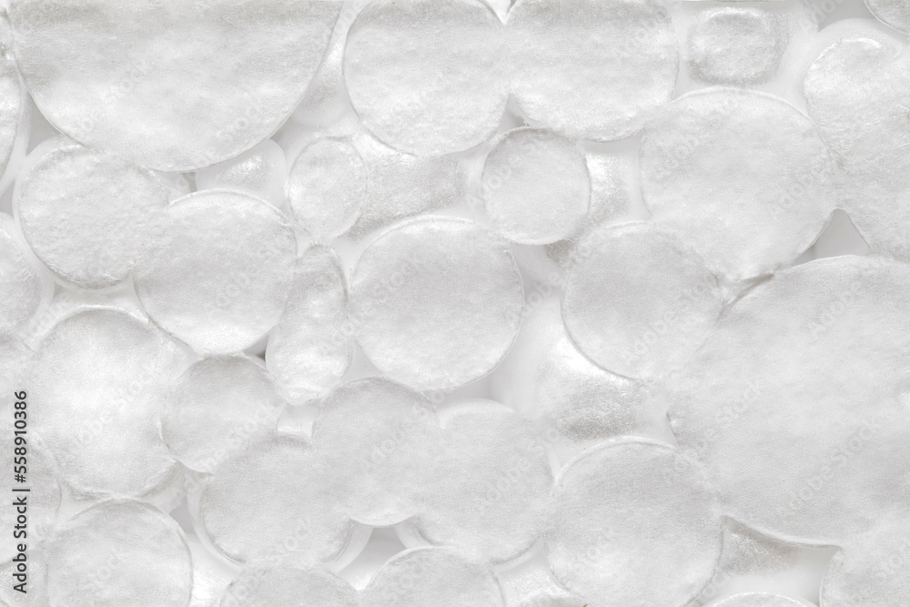Expanded polystyrene foam porous material white cells circle, close-up macro representing foamed, top view Expanded polystyrene foam porous material white cells circle, close-up macro representing foamed, top view