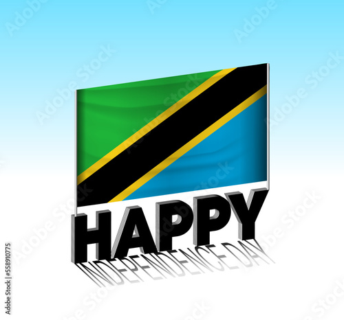 Tanzania independence day. Simple Tanzania flag and billboard in the sky. 3d lettering template. Ready special day design message.