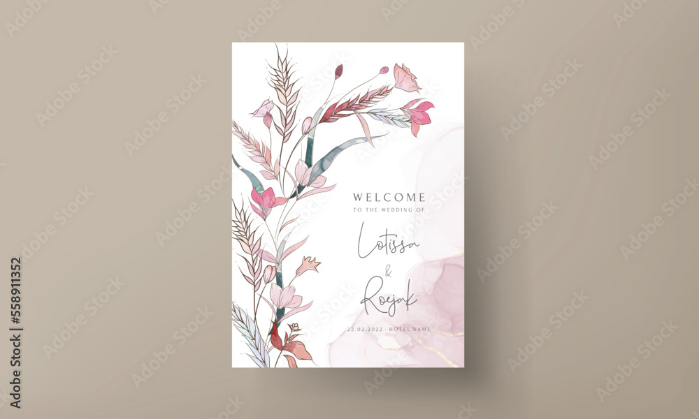 elegant hand drawing floral wedding invitation card with watercolor
