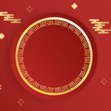 Chinese new year background with golden red circle , Asian elements on red background, for online content, illustration Vector EPS 10