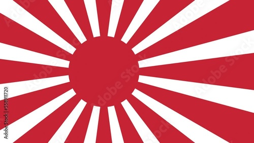 Imperial Japanese Navy Flag, Rising Sun Flag, Empire of Japan Flag with 16 rays on a red circle and spinning from center. Animation of Seamless looping. 4K UHD. 3d rendering.