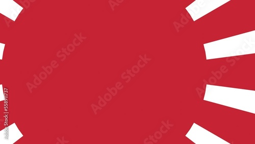 Imperial Japanese Navy Flag, Rising Sun Flag, Empire of Japan Flag with 16 rays on a red circle and spinning from center. 4K UHD. 3d rendering.