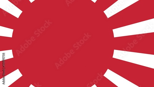 Imperial Japanese Navy Flag, Rising Sun Flag, Empire of Japan Flag with 16 rays on a red circle and spinning from center. 4K UHD. 3d rendering.