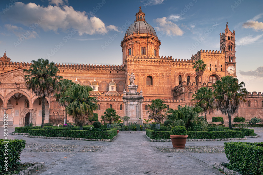 Palermo Cathedral, Sicily, Italy. Cityscape image of famous Palermo Cathedral in Palermo, Italy at sunrise.