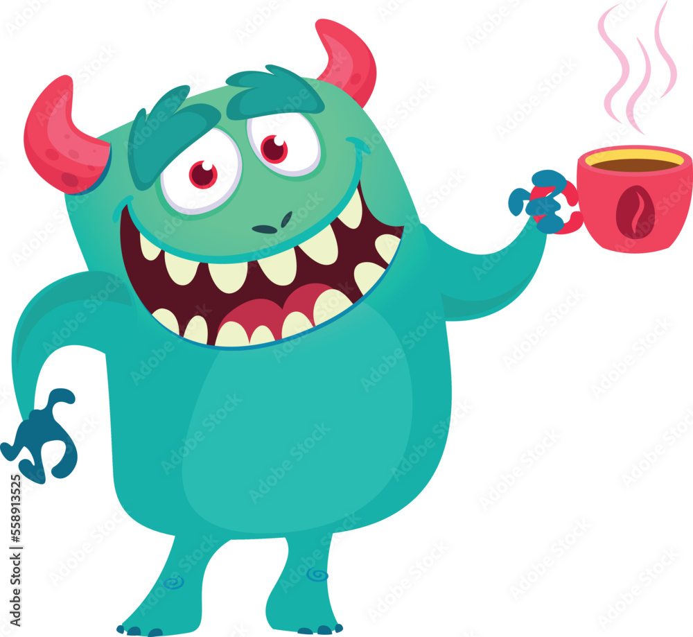 Funny cartoon smiling monster character. Illustration of cute and happy alien creature. Halloween design Funny cartoon smiling monster character. Illustration of cute and happy alien creature. Halloween design