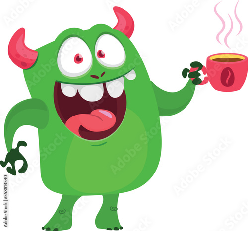 Funny cartoon smiling  monster character. Illustration of cute and happy alien creature. Halloween design