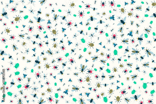 Background pattern from colorful insects. Vector illustration.