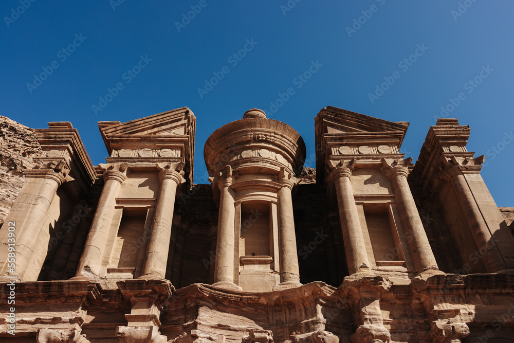 The Monastery tomb, carved in stone at the famous archaeological site Petra in Jordan.