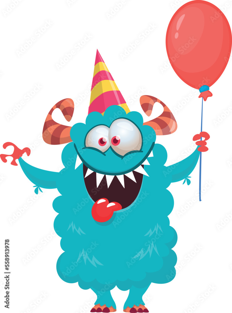 Fototapeta premium Funny cartoon smiling monster character. Illustration of cute and happy alien creature. Halloween design
