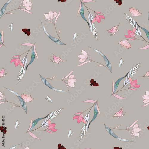 vintage hand drawn floral watercolor seamless pattern