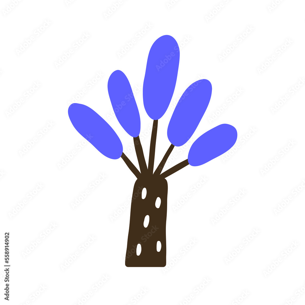 Abstract tree in childish Scandinavian style, naive art. Exotic fairytale palm, doodle primitive forest plant of whimsical shape. Kids flat graphic vector illustration isolated on white background Abstract tree in childish Scandinavian style, naive art. Exotic fairytale palm, doodle primitive forest plant of whimsical shape. Kids flat graphic vector illustration isolated on white background