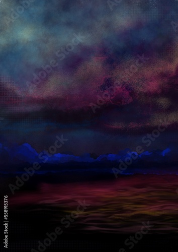 digital painting     night landscape on the sea  