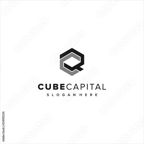 Hexagonal Geometric Monogram Logo Design from Letter C Template Idea