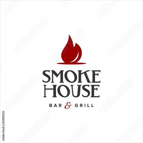 Smoke House Logo Design for Meat Restaurant Tasty Food and Meal Graphic Template
