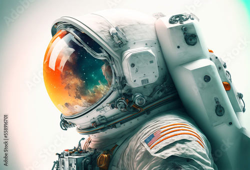 A space astronaut figure wearing a helmet. Side profile. Generative ai
