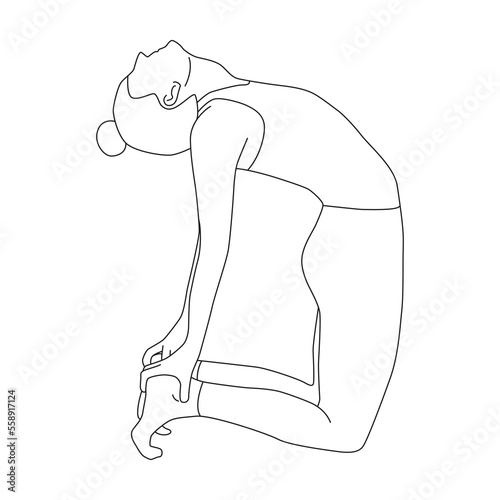 Line ar of woman doing Yoga in camel pose vector.