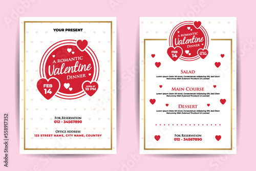 Valentine Romantic Dinner Menu Template Design
