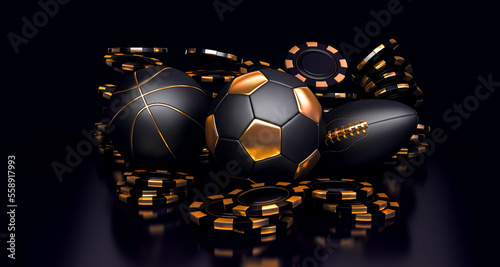 Obraz na plátně betting gambling casino chip soccer football basketball tennis balls banner 3d r