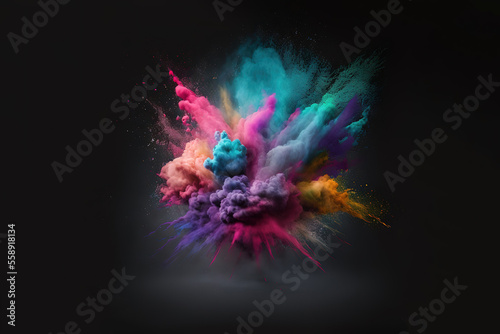 Colored Powder Explosion On Black Background Generative AI