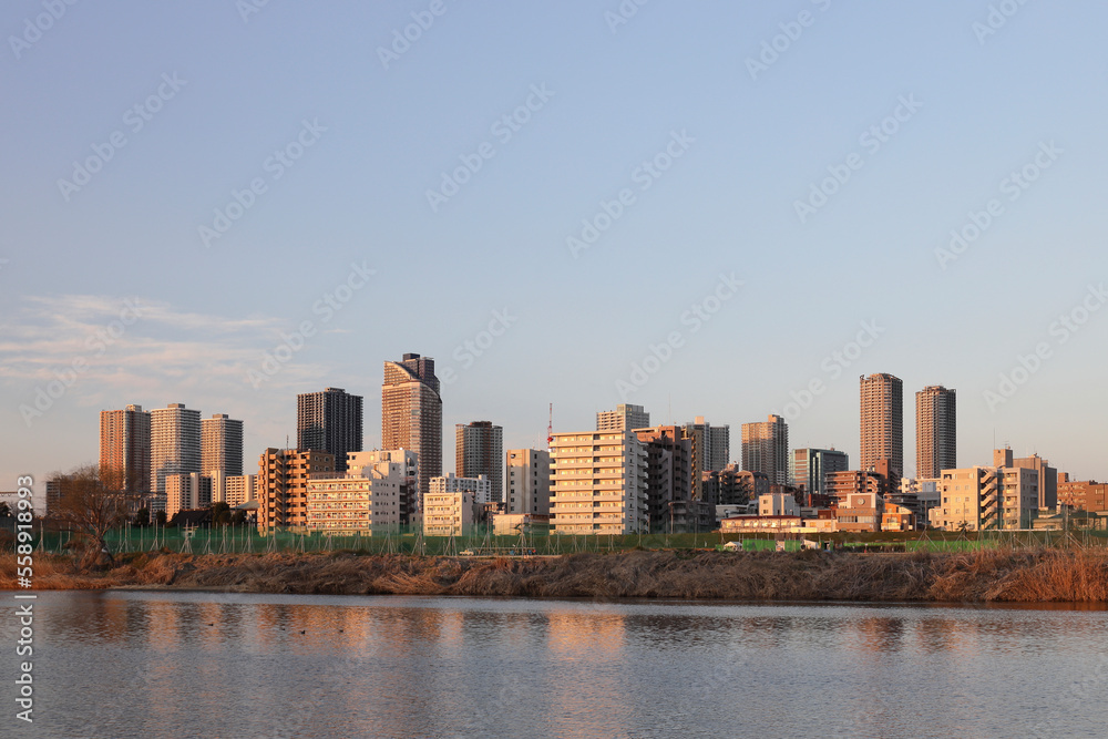 Fototapeta premium Musashikosugi buildings bathed in the morning sun 5