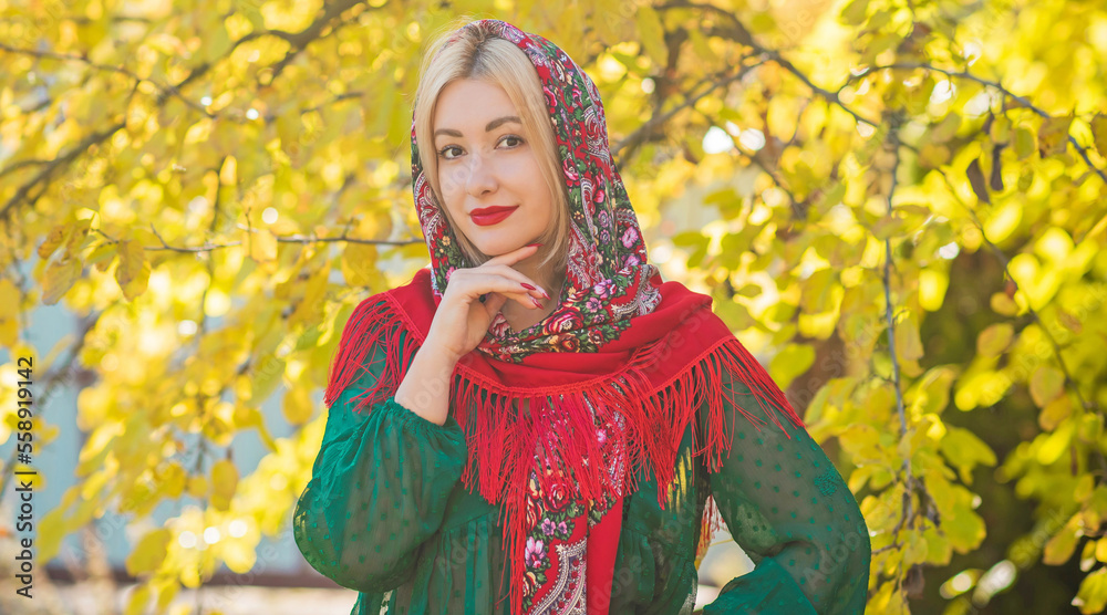 Ethno clothes style for ladies, Boho mix fashionable details. Ukrainian, Slavic nice lady