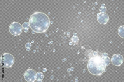   White beautiful bubbles on a transparent background vector illustration. Bubble.