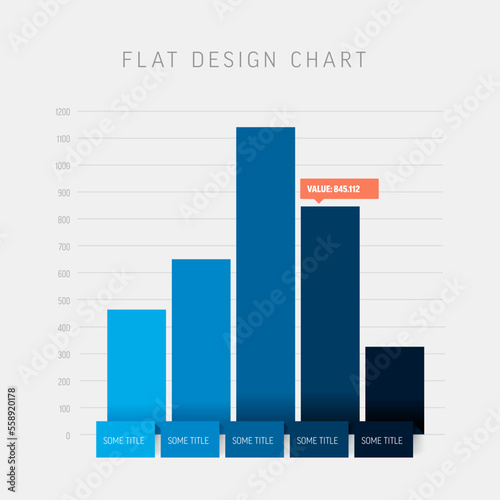 Vector flat design statistics blue columns graph infographic